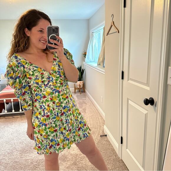 Saloni Floral Lemon Mini Dress 8 - Picture 6 of 16